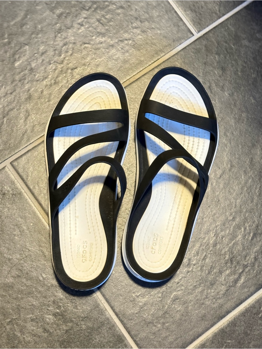 CROCS Women’s Black and White Multi-Strap Sandals